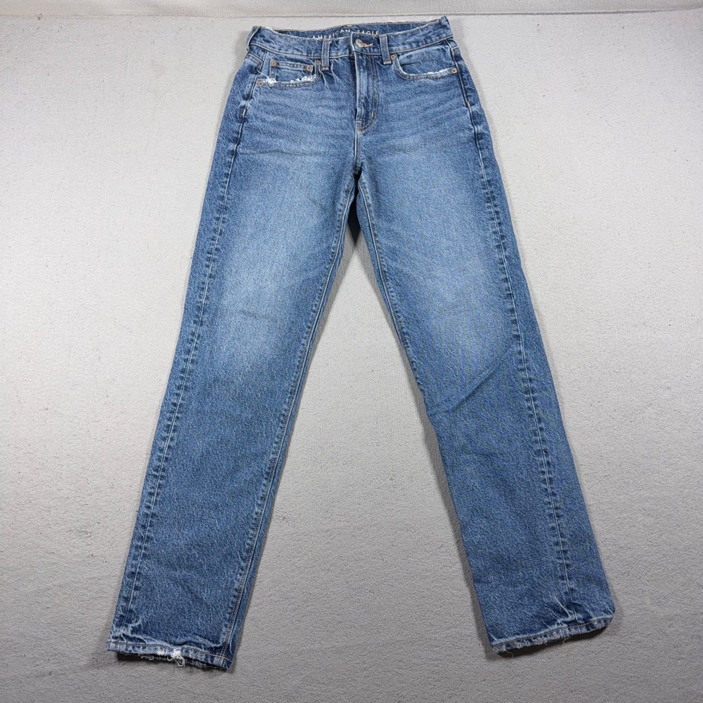 American Eagle Super High Rise Straight Women Size 2 Regular Blue Denim‎ Casual